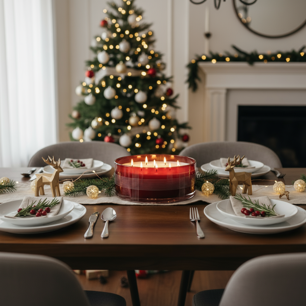 Holiday Spice Plaid Centerpiece Candle