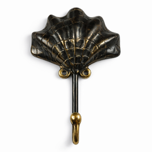 Load image into Gallery viewer, Brass Shell Wall Hook – Antique Coastal Bathroom Towel & Robe Hanger