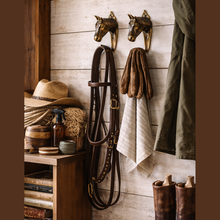 Load image into Gallery viewer, Brass Horse Wall Hook – Equestrian Tack Room & Nursery Decor Hook