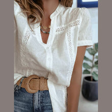 Load image into Gallery viewer, French Western Ecru Short Sleeve Lace Spliced Shirt