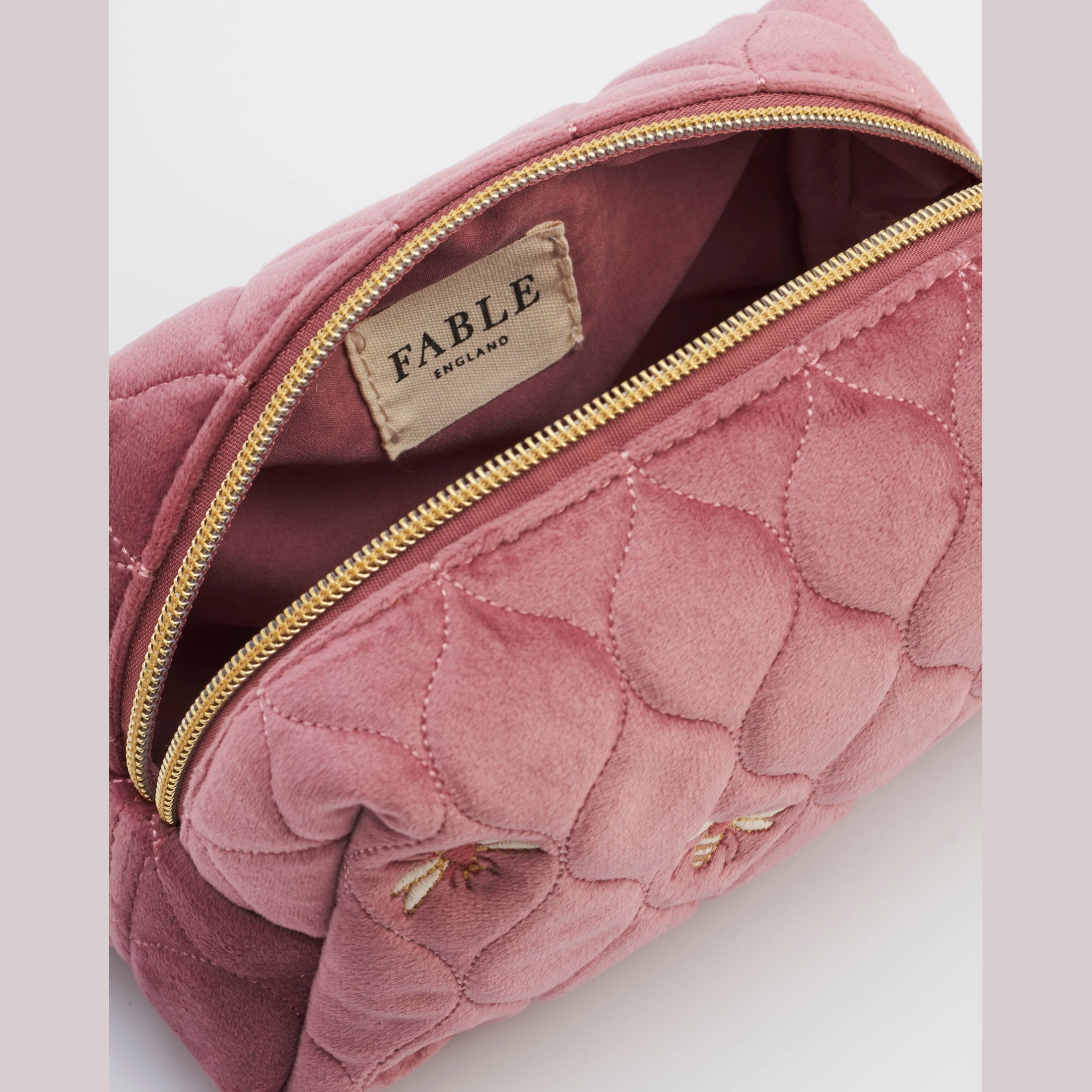 Embroidered Bee Cosmetic Pouch in Rose Pink