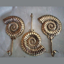 Load image into Gallery viewer, Brass Ammonite Fossil Wall Hook β Coastal Shell Hook, Beach House Bathroom Towel Hanger