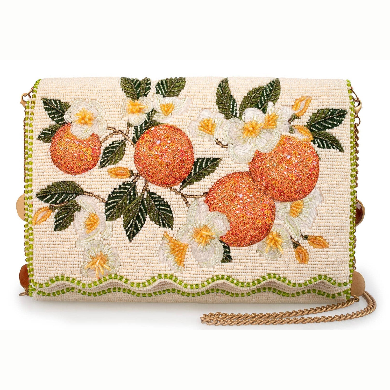 Sun Kissed Orange Fruit Beaded Crossbody Handbag