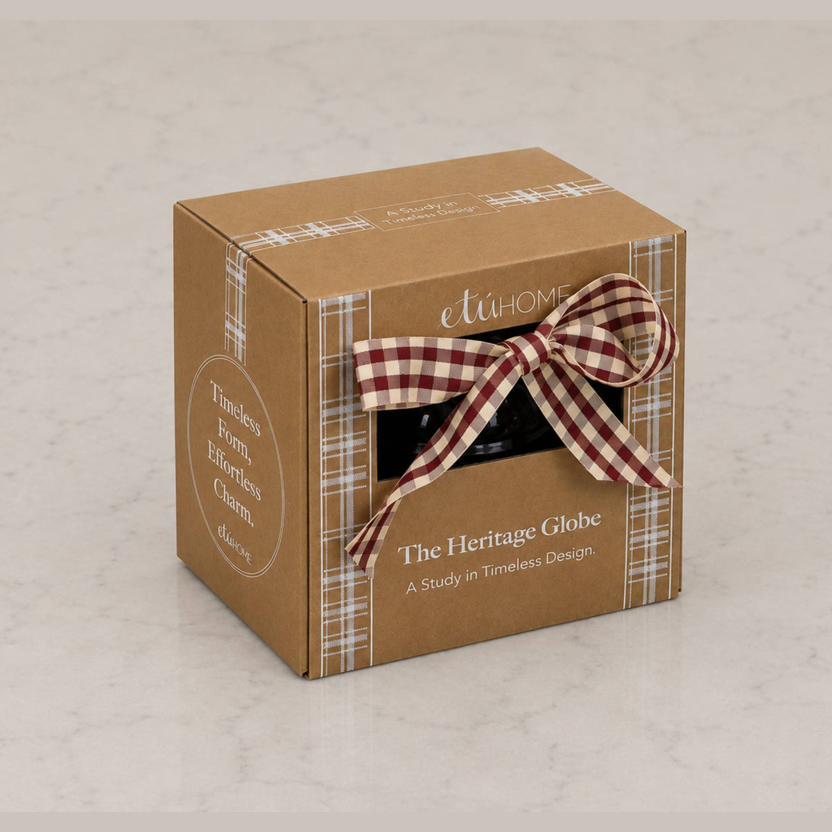5" Glass Globe Ornament, Merlot Plaid