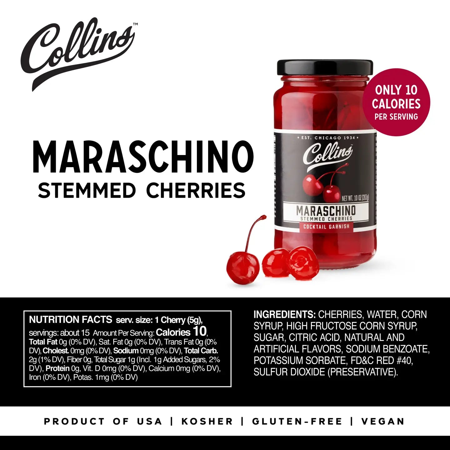 Stemmed Maraschino Cherries - 10oz