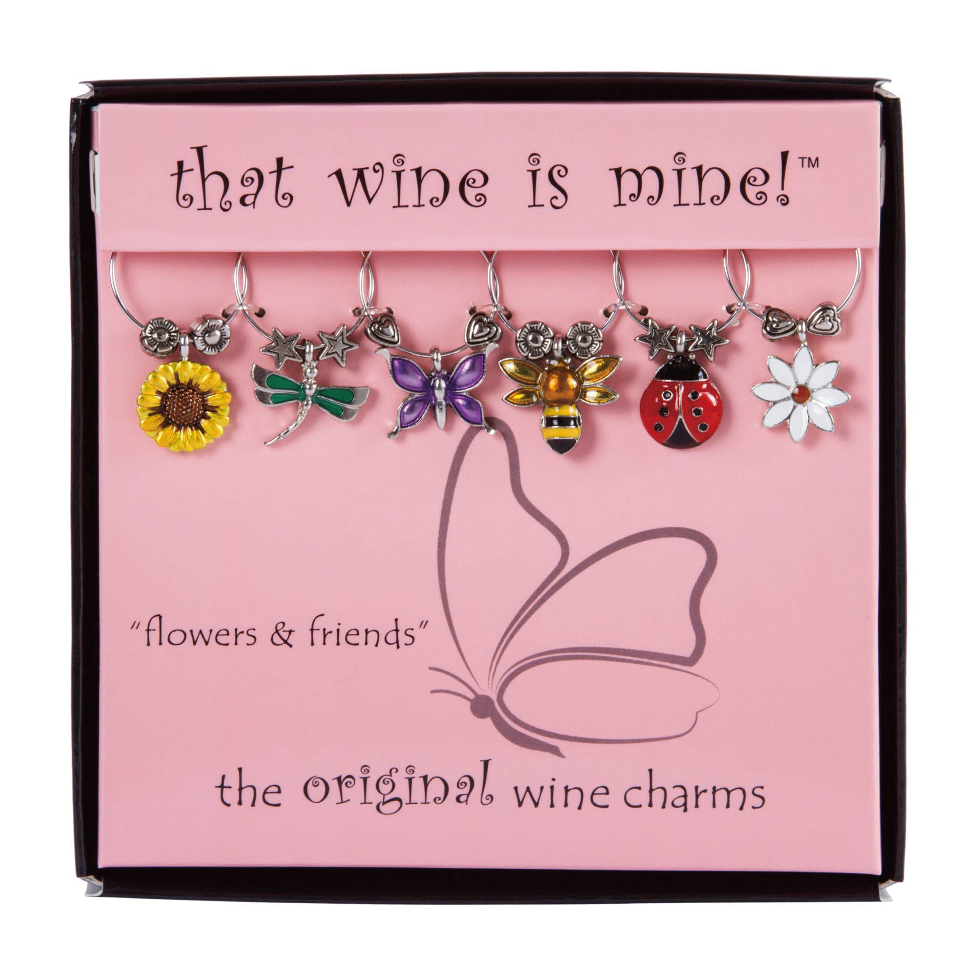 6-Piece Flowers and Friends Painted Wine Charms