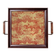 Load image into Gallery viewer, Vintage Style Red Toile Equestrian Fabric Print Wood Tray