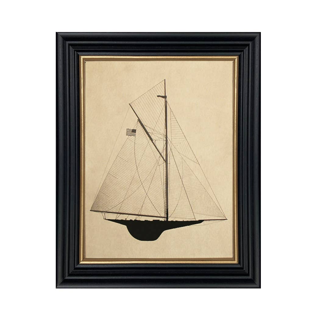Sailing Yacht Reliance Vintage Printed Silhouette with Glass