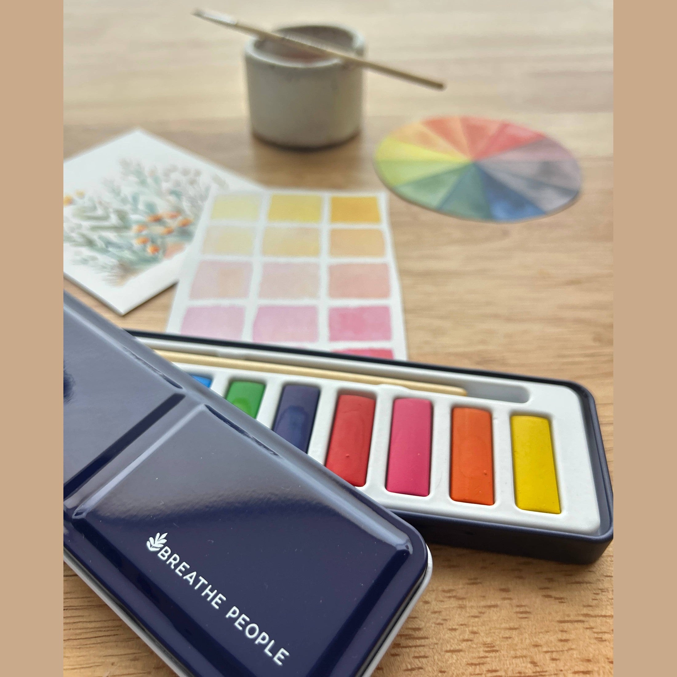 Watercolor Set- 12 Artist Grade Colors + Wood Paintbrush