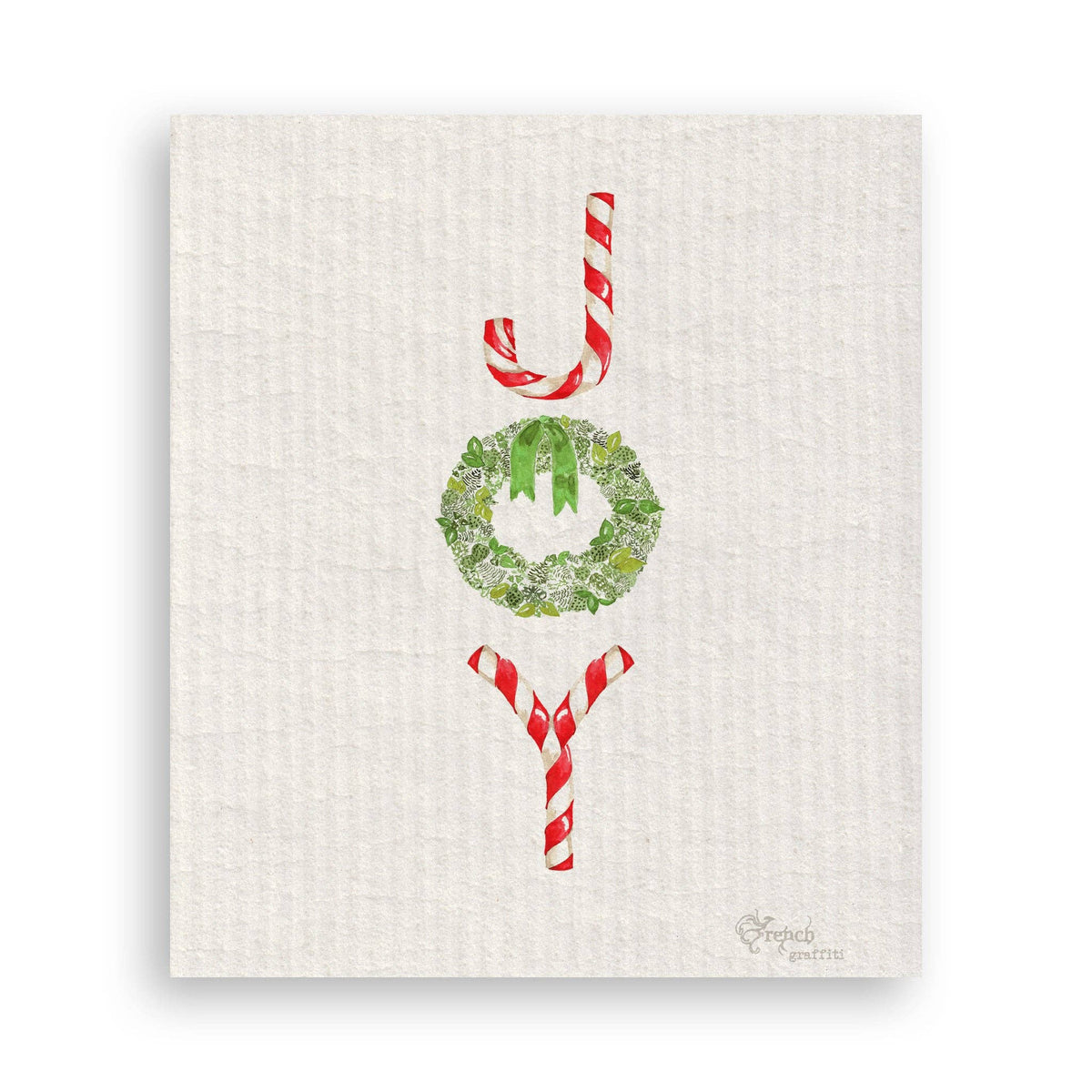 Joy with Candy Canes and Wreath Kitchen Towel