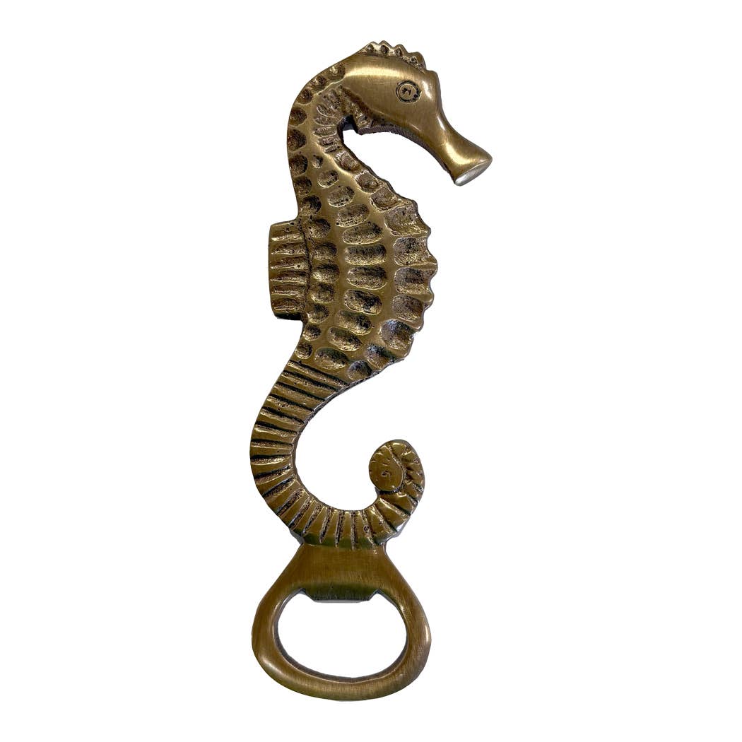 Antiqued Solid Brass Sea Horse Bottle Opener Barware, 6”