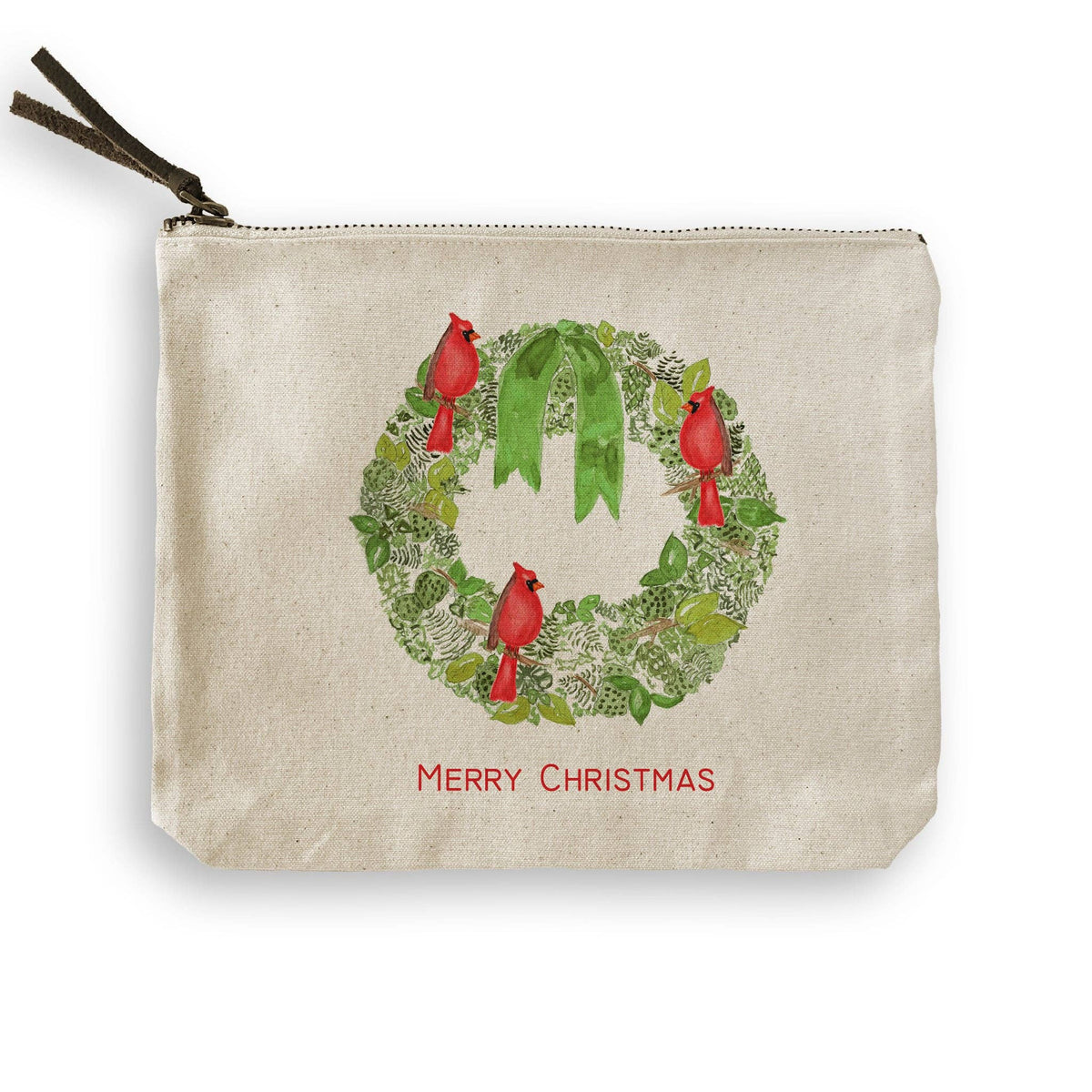 Green Wreath with Cardinals Kitchen Towel