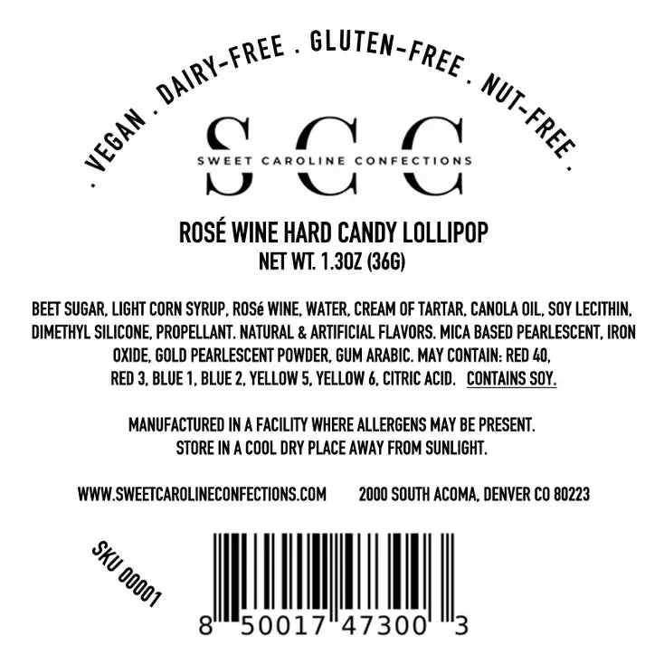 HC Rosé Wine Sparkle Lollipops, Rosé Wine Flavor, 10/Case-VEGAN