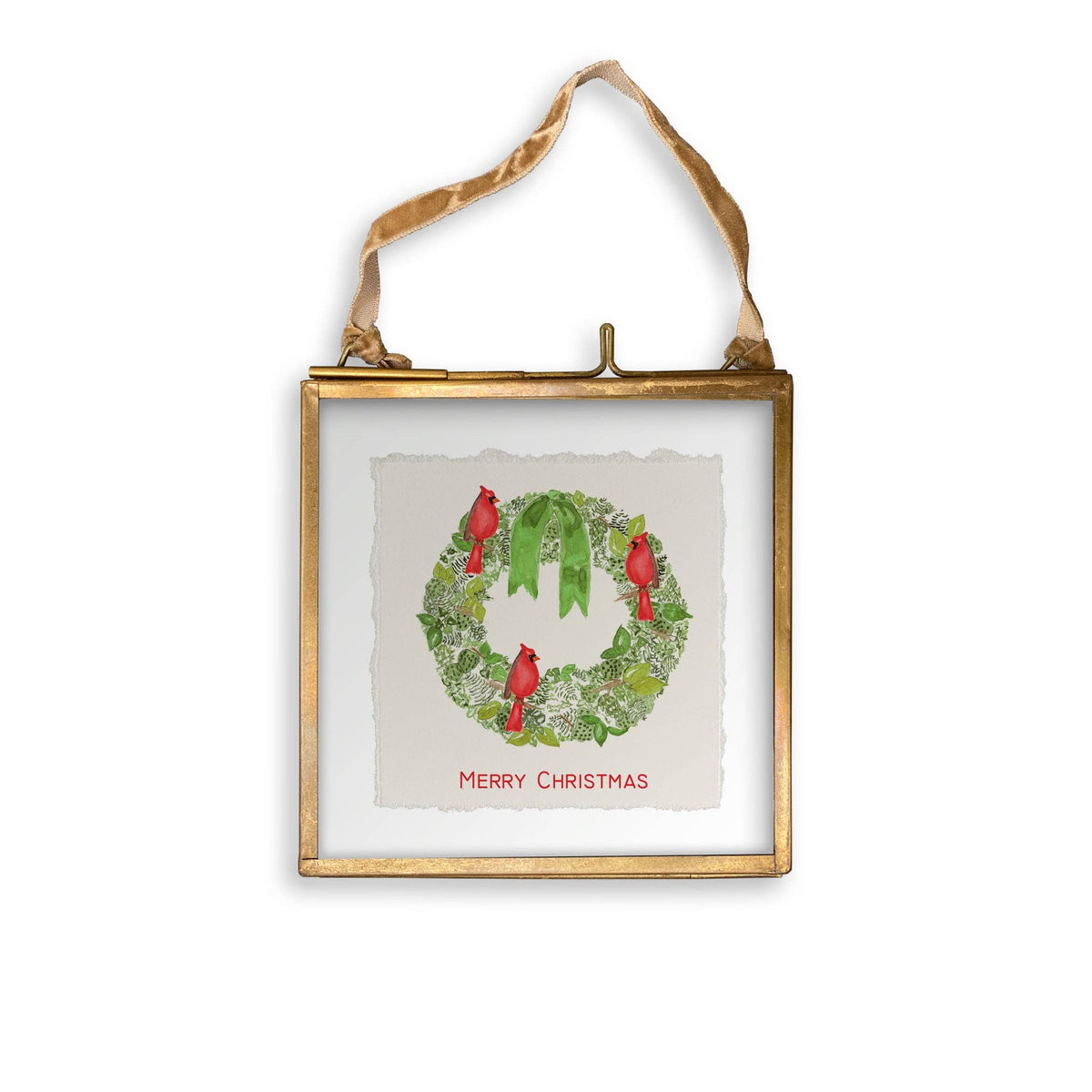Green Wreath with Cardinals Kitchen Towel