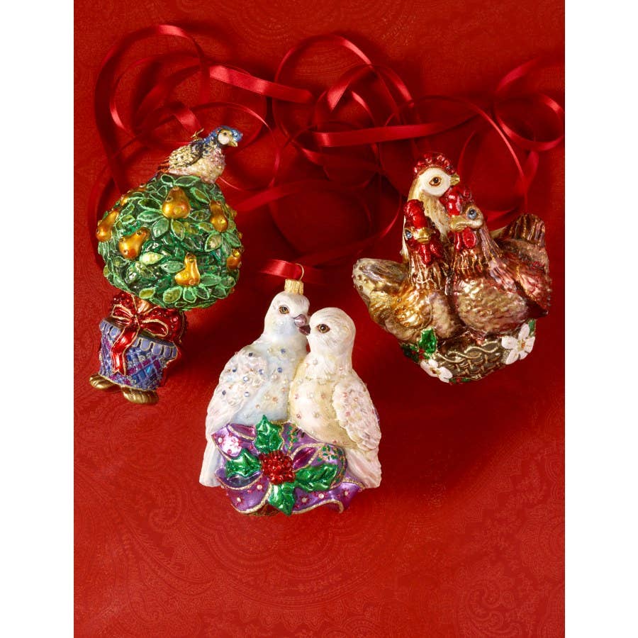 Three French Hens Glass Ornament