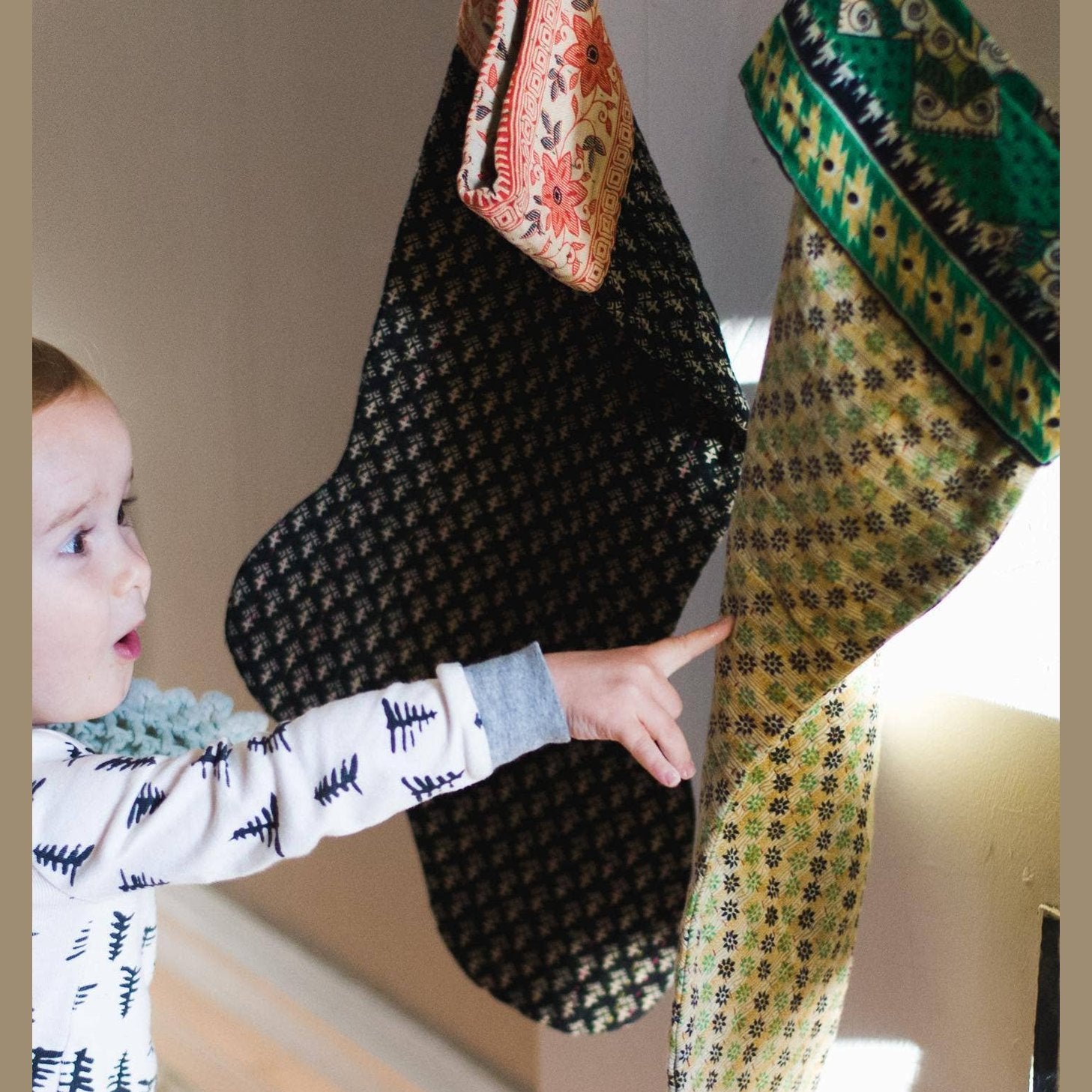 Handmade Vintage Kantha Christmas Stockings