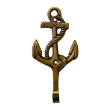 Load image into Gallery viewer, Antiqued Solid Brass Nautical Anchor Wall Hook Decor, 4-1/4”