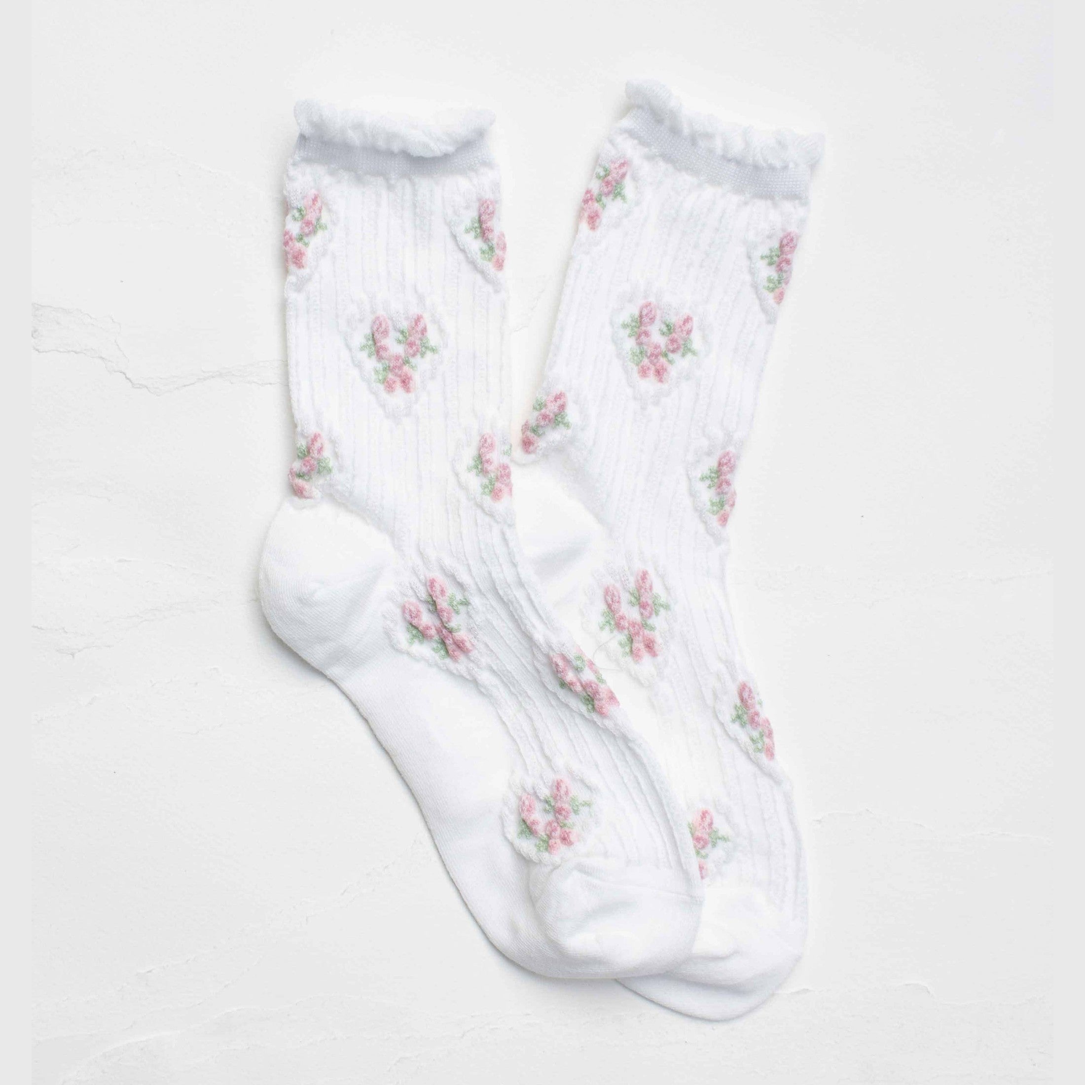 Vintage Floral Heart Crew Socks