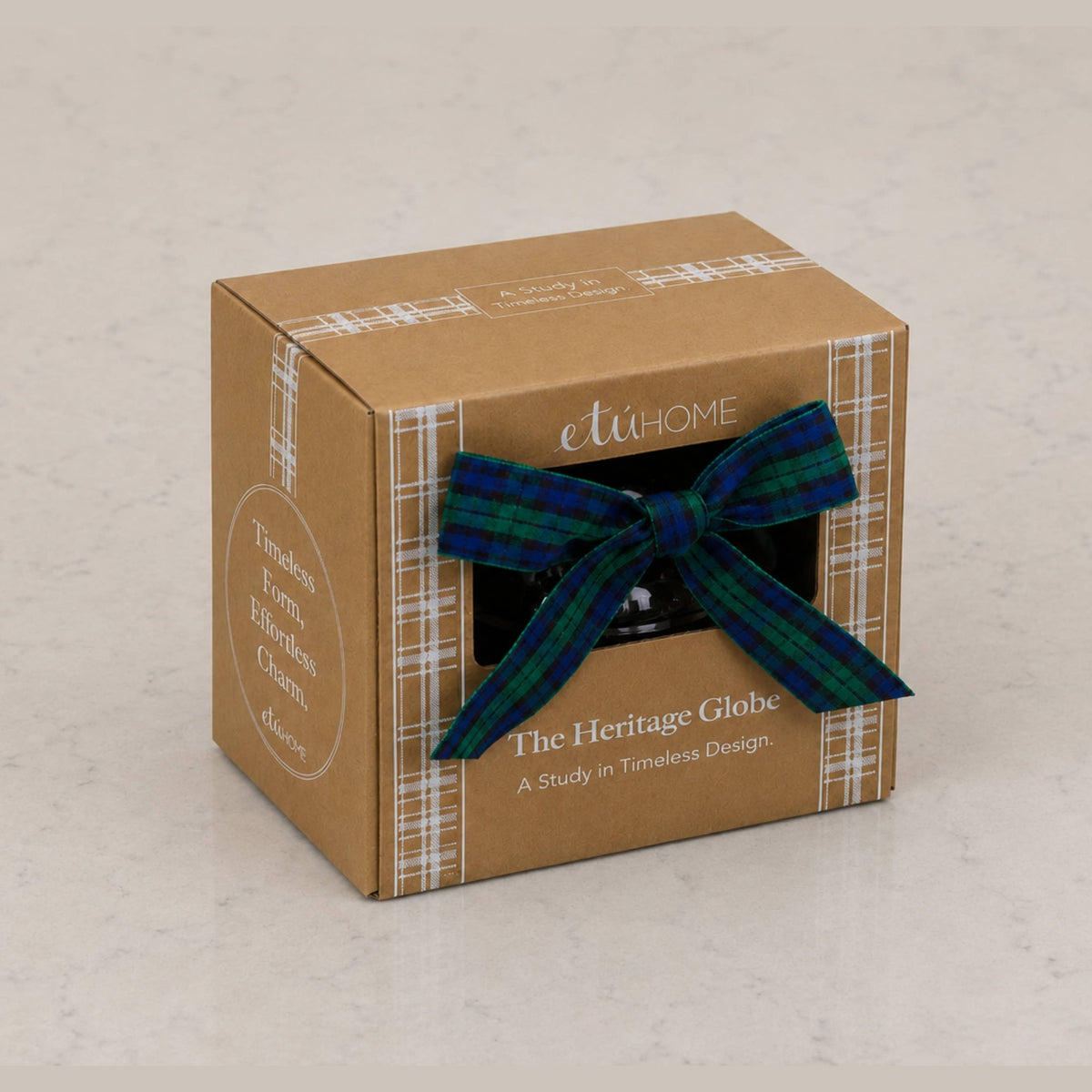 5" Glass Globe Ornament, Clear Plaid