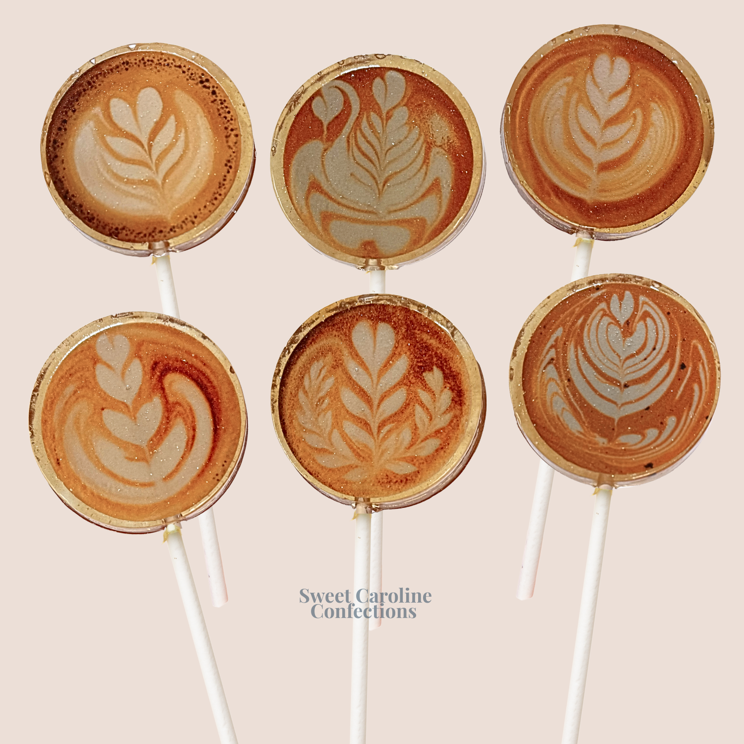 HC Caramel Latte Art Lollipops - REAL COFFEE - 10/Case VEGAN