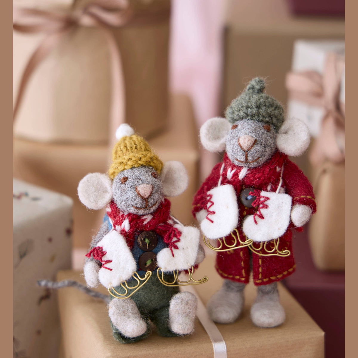 Small Grey Girly Mouse w/Coat & Ice Skates