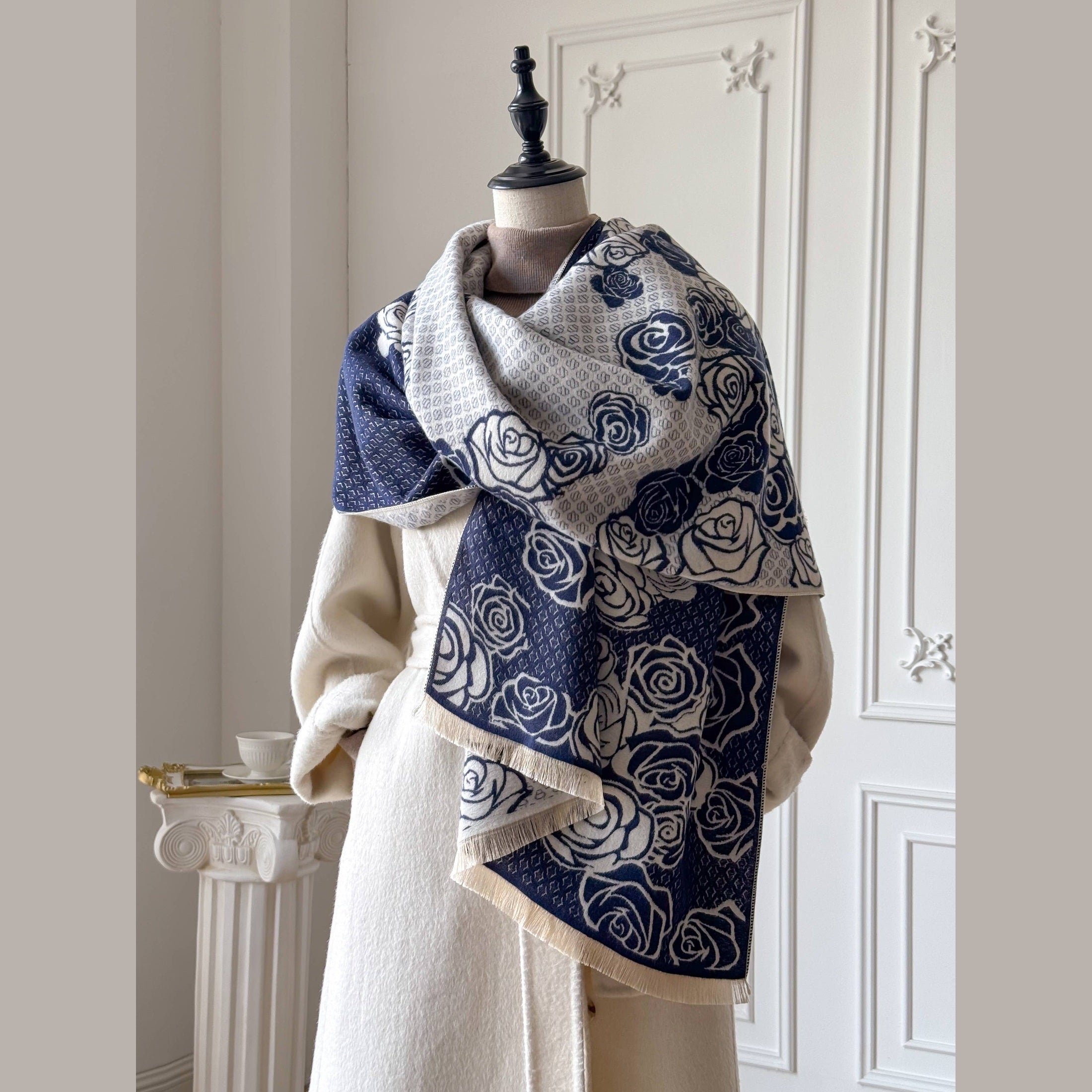 Navy / White Shadow Rose Reversible Wrap