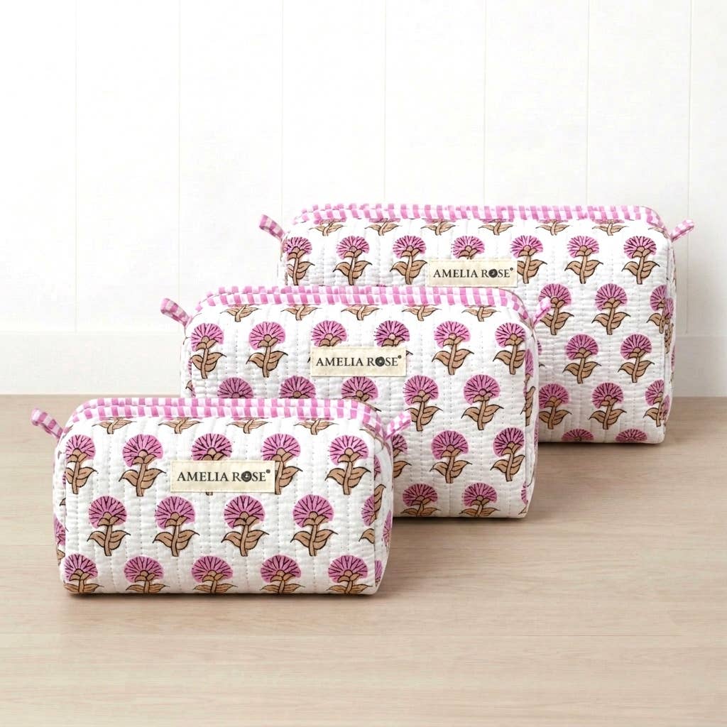 Hydrangea Cosmetic Pouches-Blush Pink