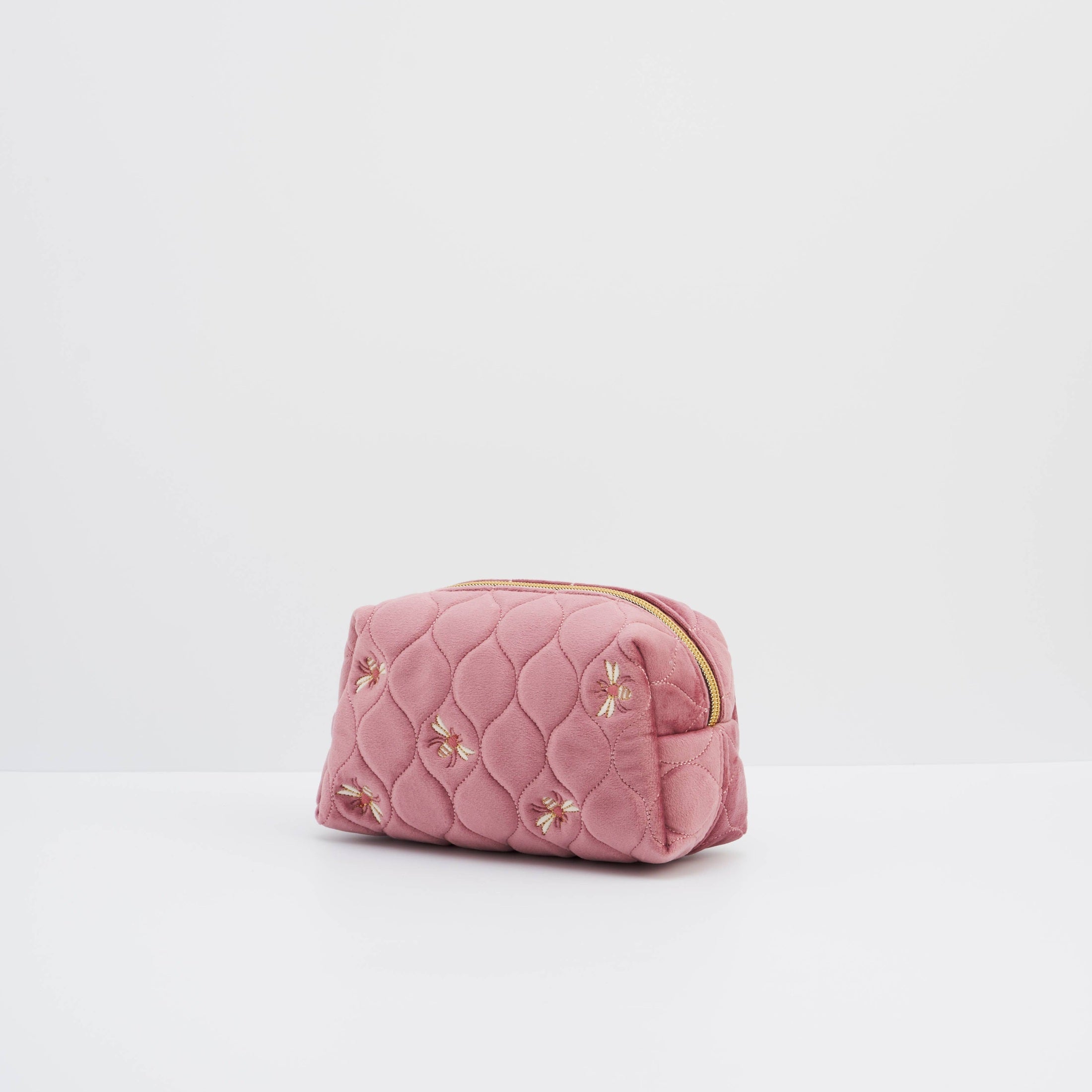 Embroidered Bee Cosmetic Pouch in Rose Pink