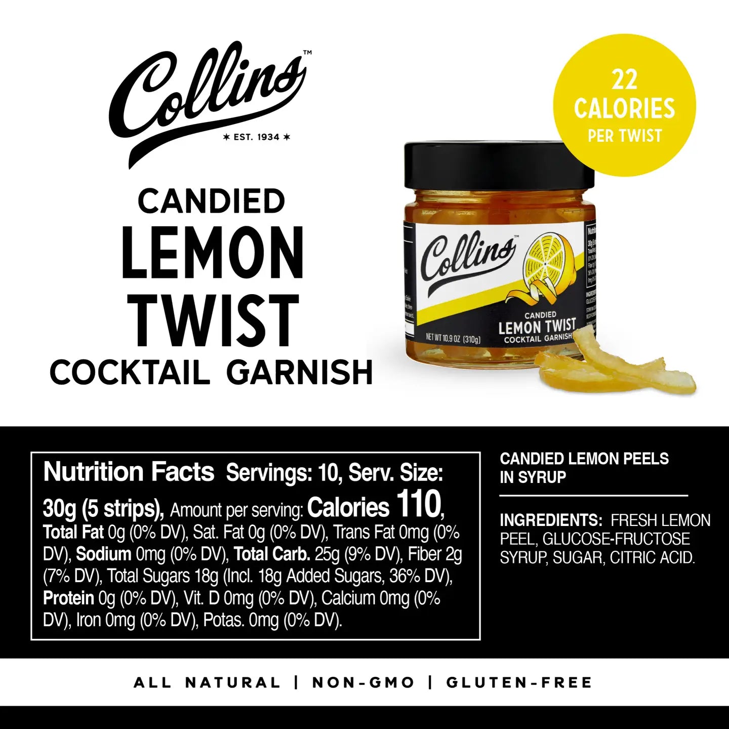 Italian Candied Lemon Peel Twist Garnish - 10.9oz