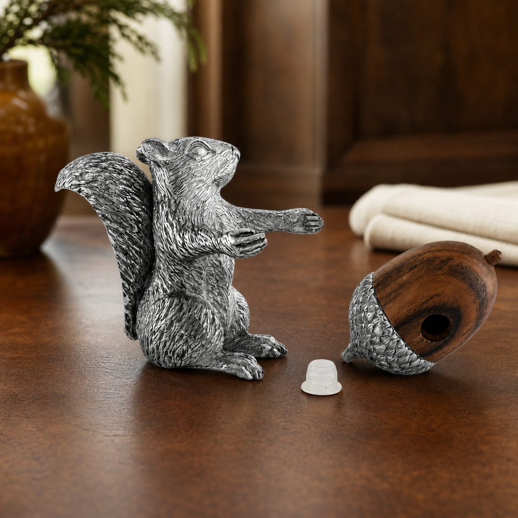 Squirrel with Wood Acorn Salt & Pepper Set
