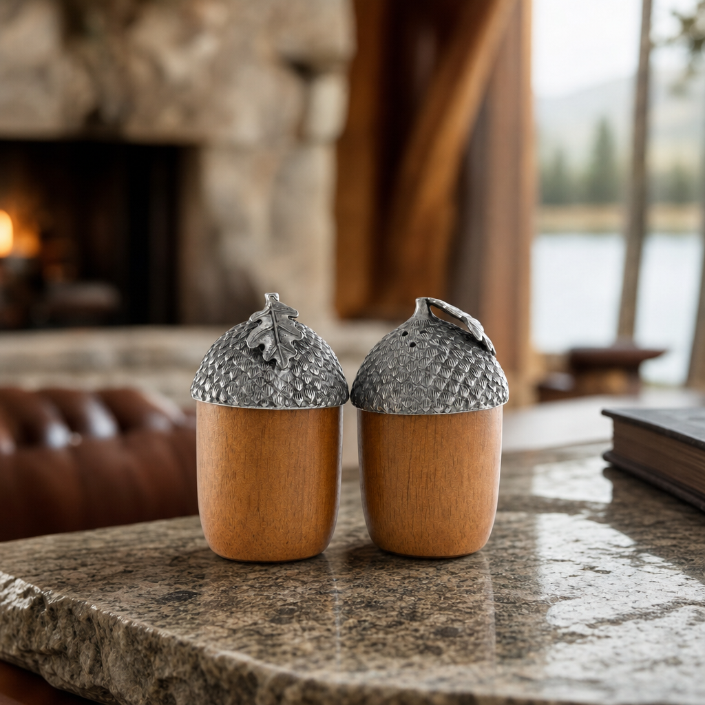 Wood and Pewter Acorns Salt & Pepper Set