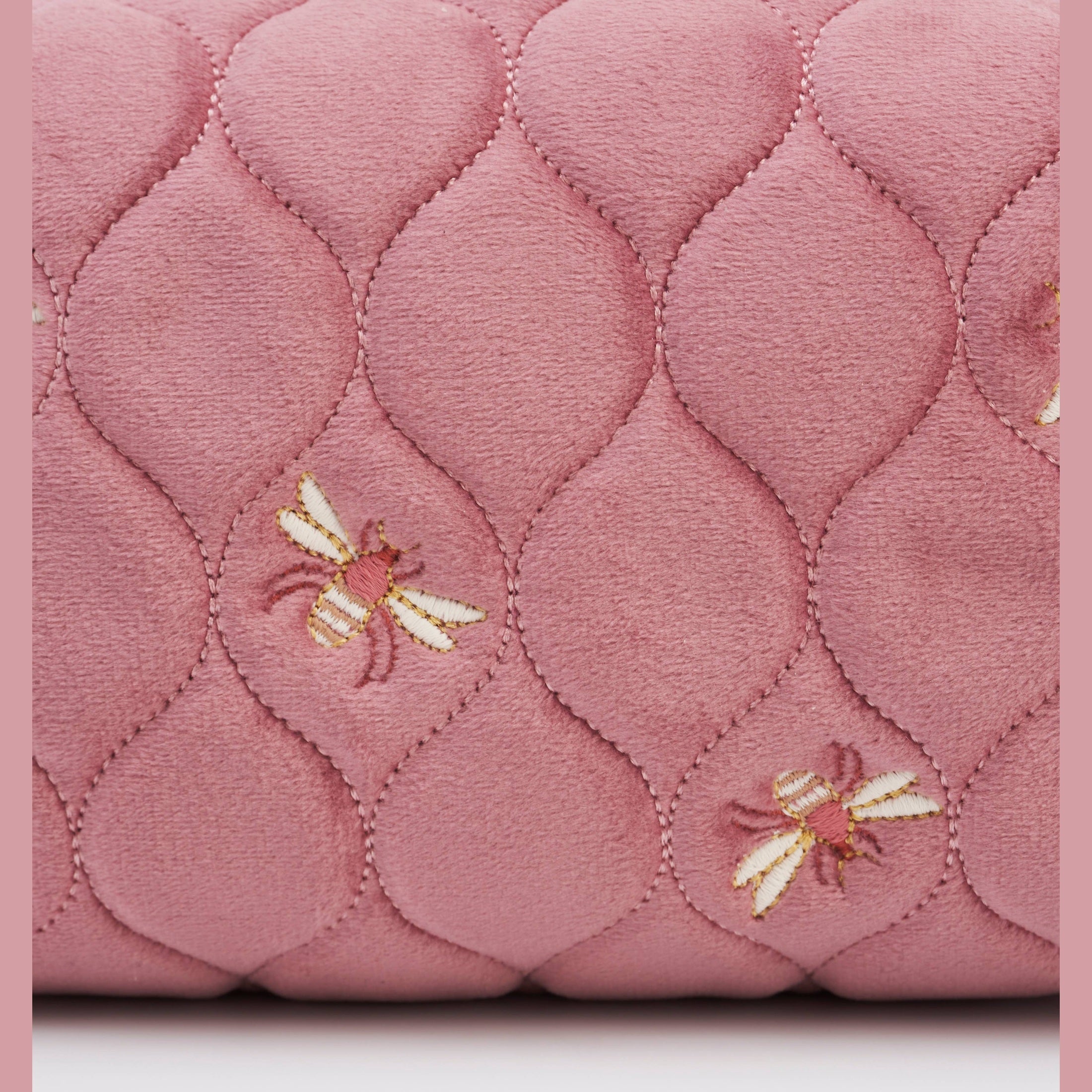 Embroidered Bee Cosmetic Pouch in Rose Pink