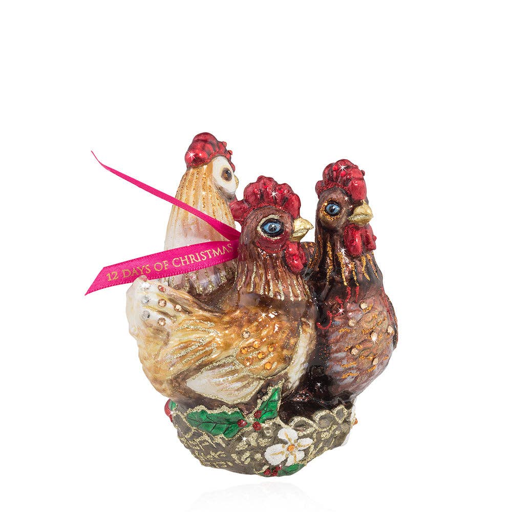 Three French Hens Glass Ornament
