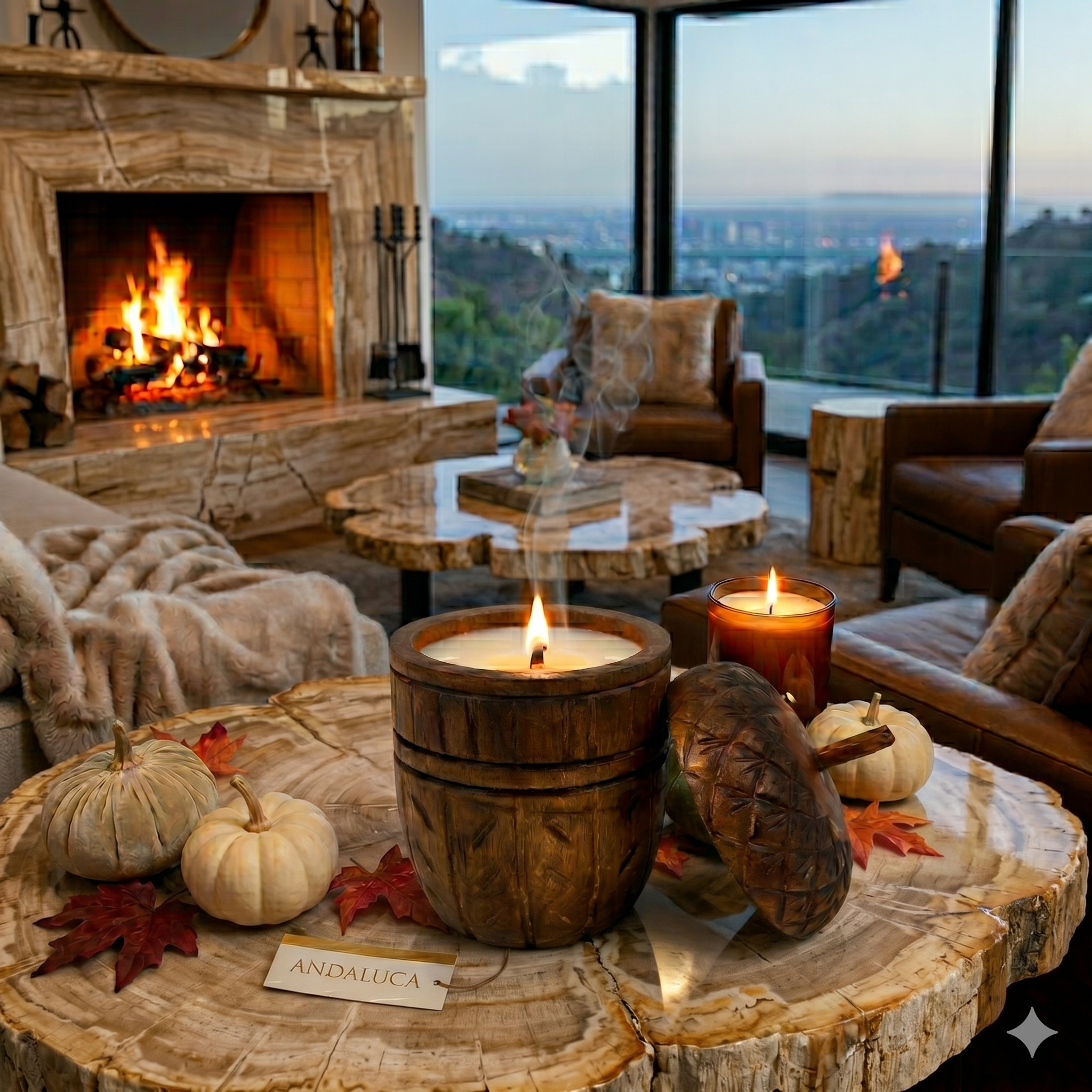 Wood Acorn Carved Rustic Fall Scented Candle