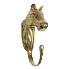 Load image into Gallery viewer, Solid Textured Polished Brass Horse Head Hanger, 6”