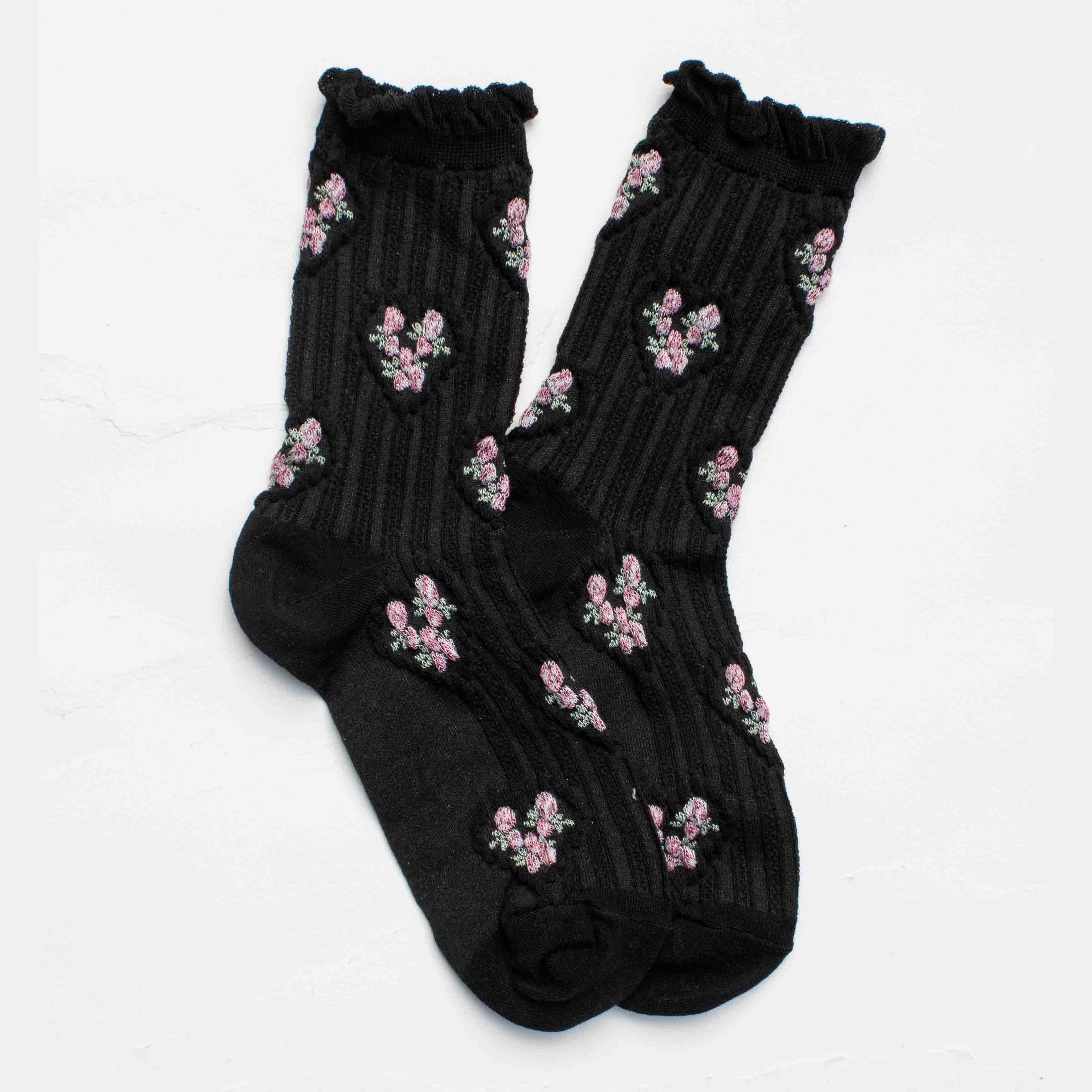 Vintage Floral Heart Crew Socks