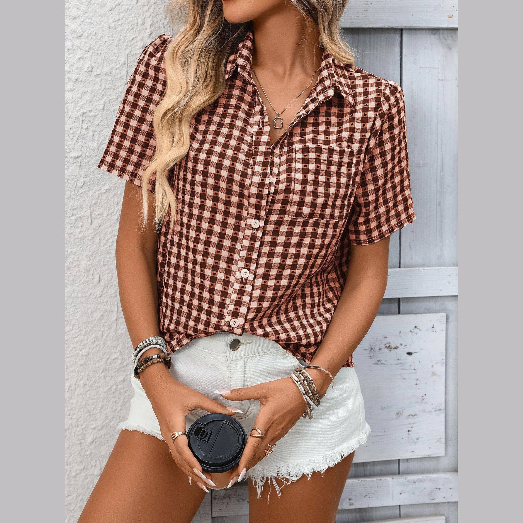 Gingham Short Sleeve Button Up Shirt G5-TP5026