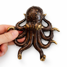 Load image into Gallery viewer, Brass Octopus Wall Hook – Nautical Octopus Coat Hook | Coastal Bathroom & Ocean Decor