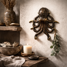 Load image into Gallery viewer, Brass Octopus Wall Hook – Nautical Octopus Coat Hook | Coastal Bathroom & Ocean Decor