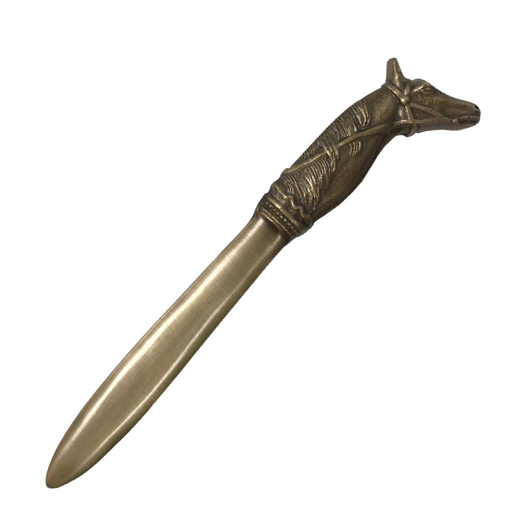 Solid Brass Antiqued Horsehead Letter Opener, 9”
