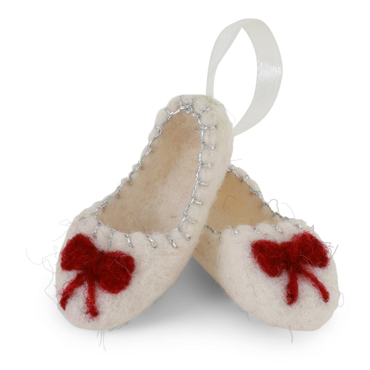 Ballerina Shoes w/Bow - White w/Silver Embroidery
