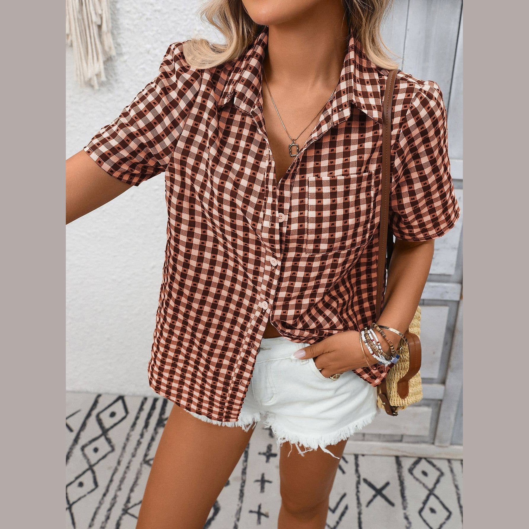 Gingham Short Sleeve Button Up Shirt G5-TP5026