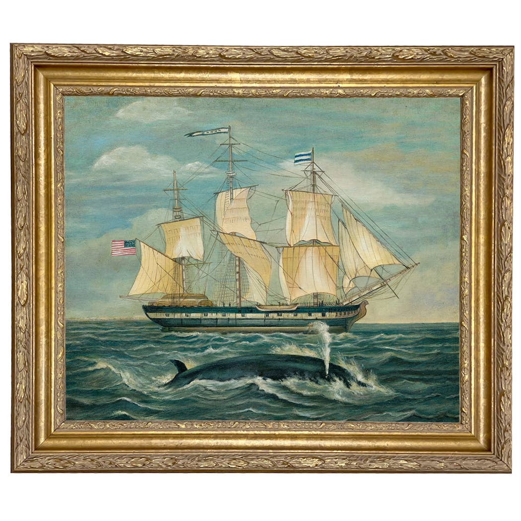 American Whaling Ship with Sperm Whale Vintage Painting Print