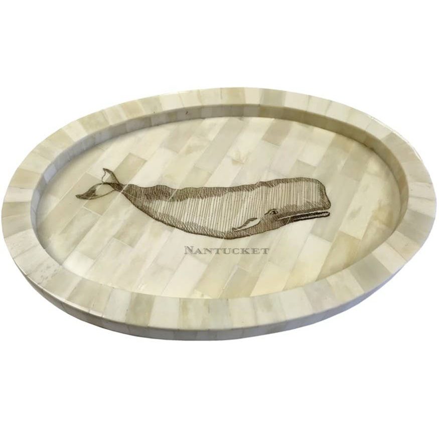 Whale Engraved City, State Scrimshaw Bone Tray | Tabletop