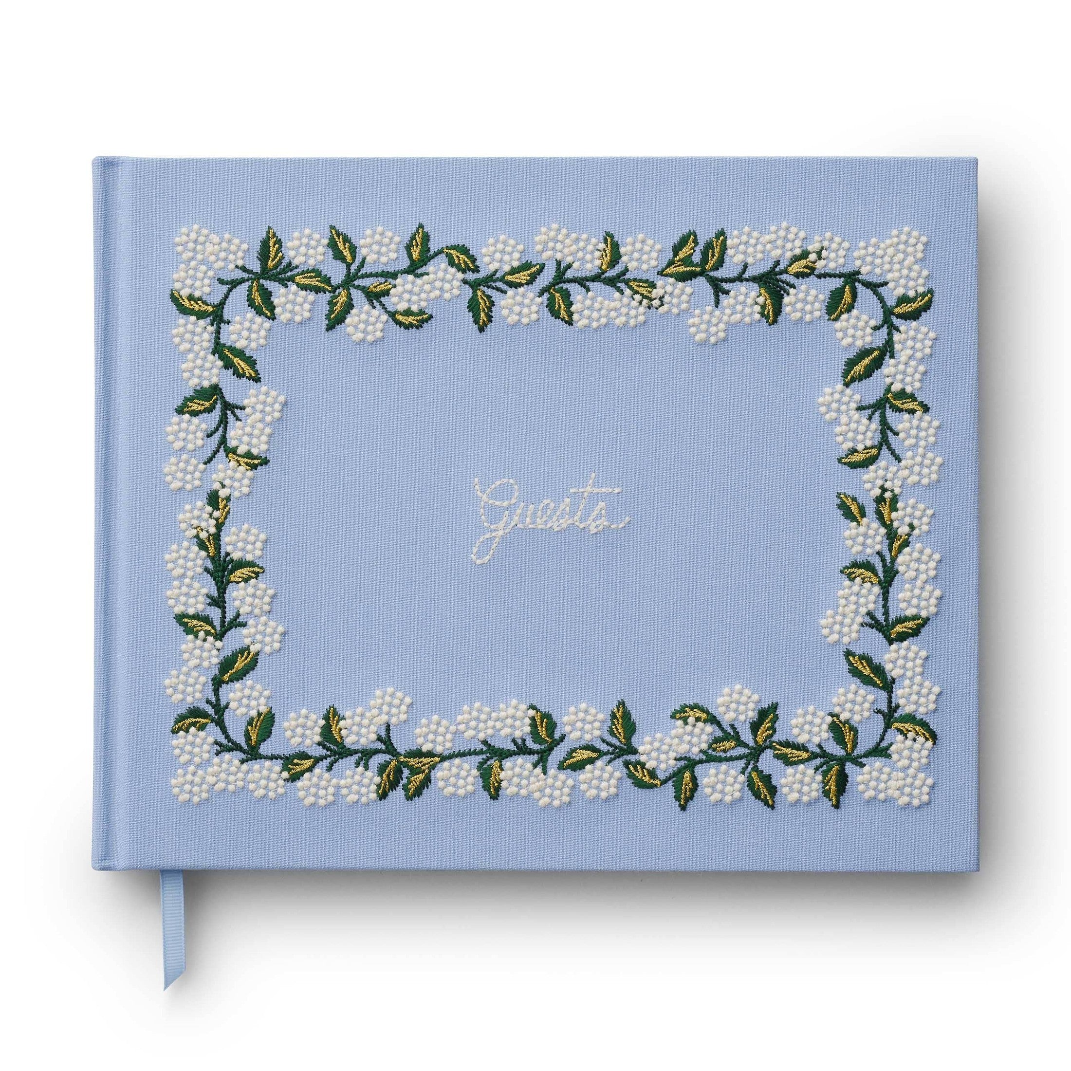 Hydrangea Embroidered Fabric Guest Book