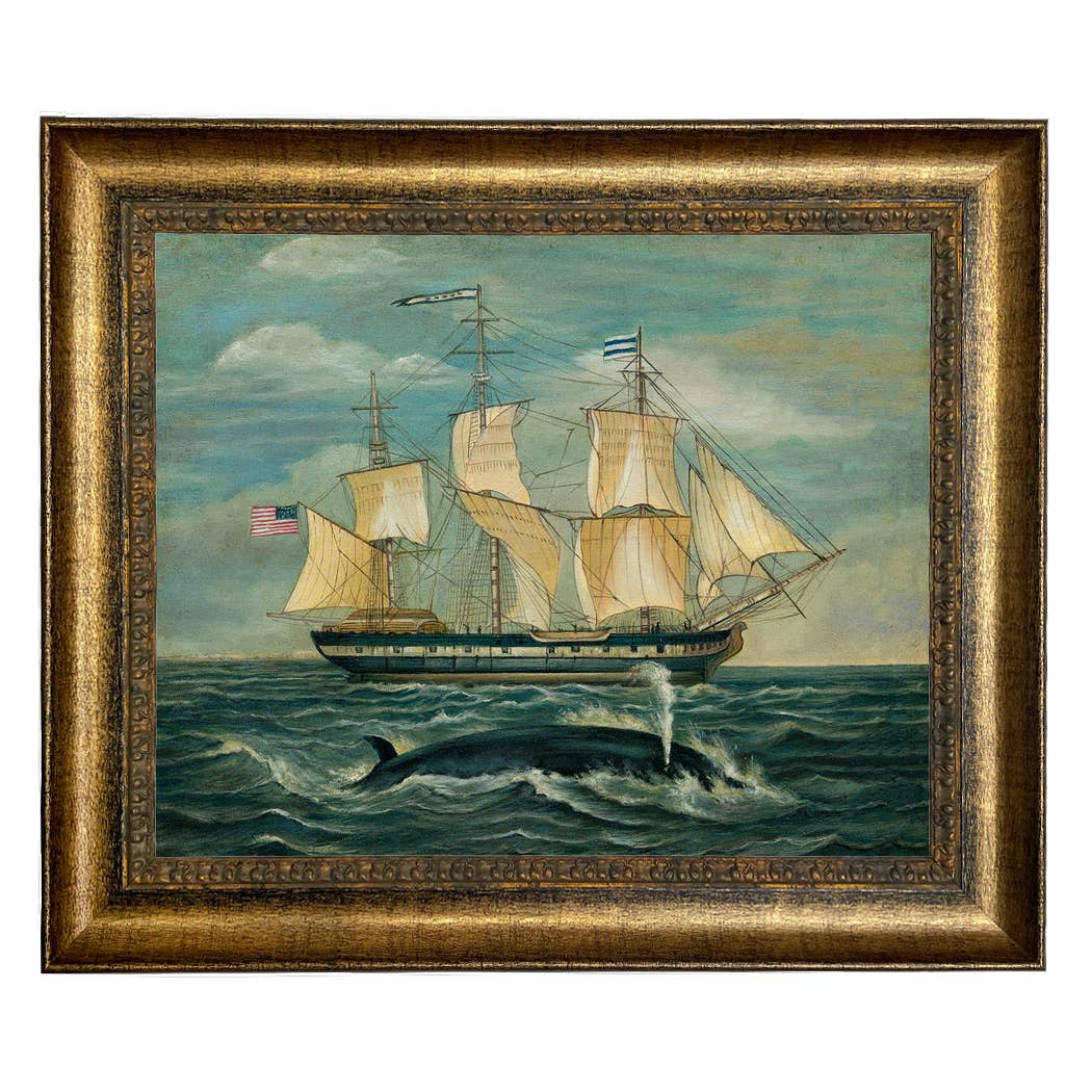 American Whaling Ship with Sperm Whale Vintage Painting Print