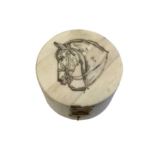 Load image into Gallery viewer, Horse Head Design Round Jewelry - Trinket Bone Box, 2-1/4"