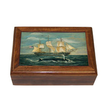 Load image into Gallery viewer, American Whaling Ship & Sperm Whale Vintage Wood Trinket Box