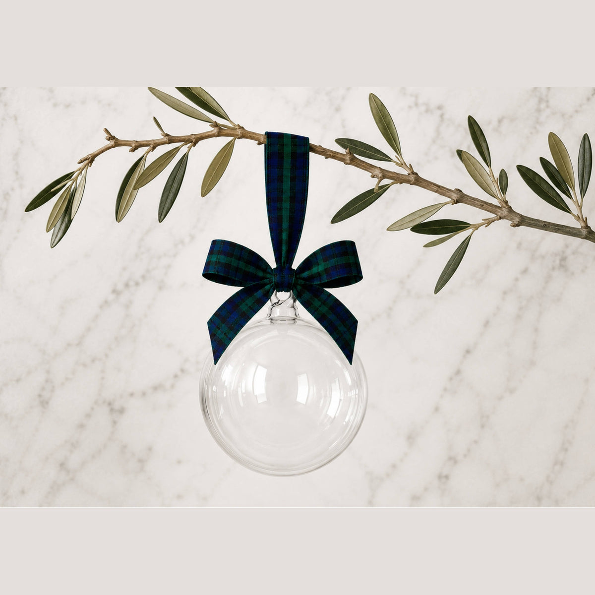 5" Glass Globe Ornament, Clear Plaid