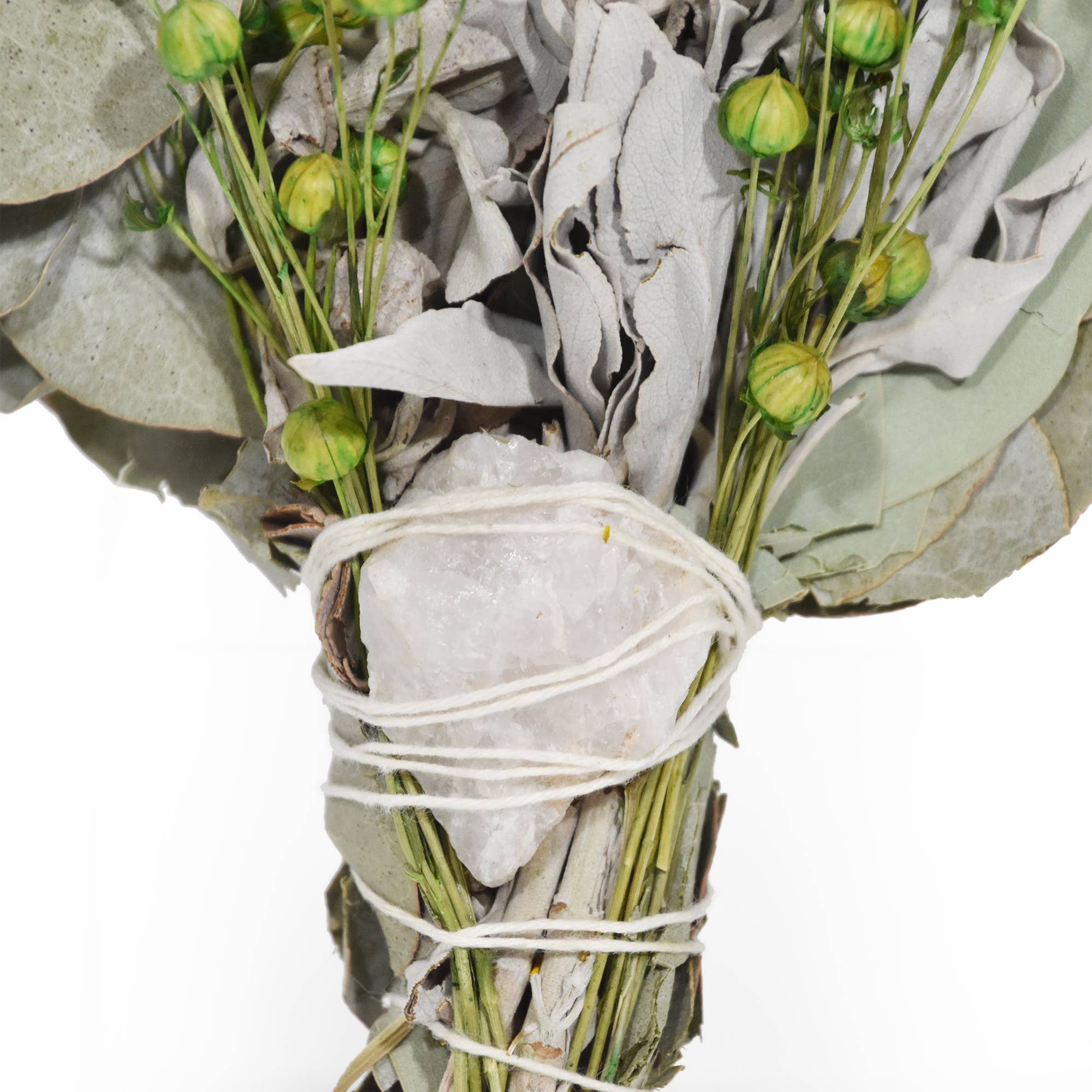 6" Eucalyptus Sage Smudge Wand w/ Quartz